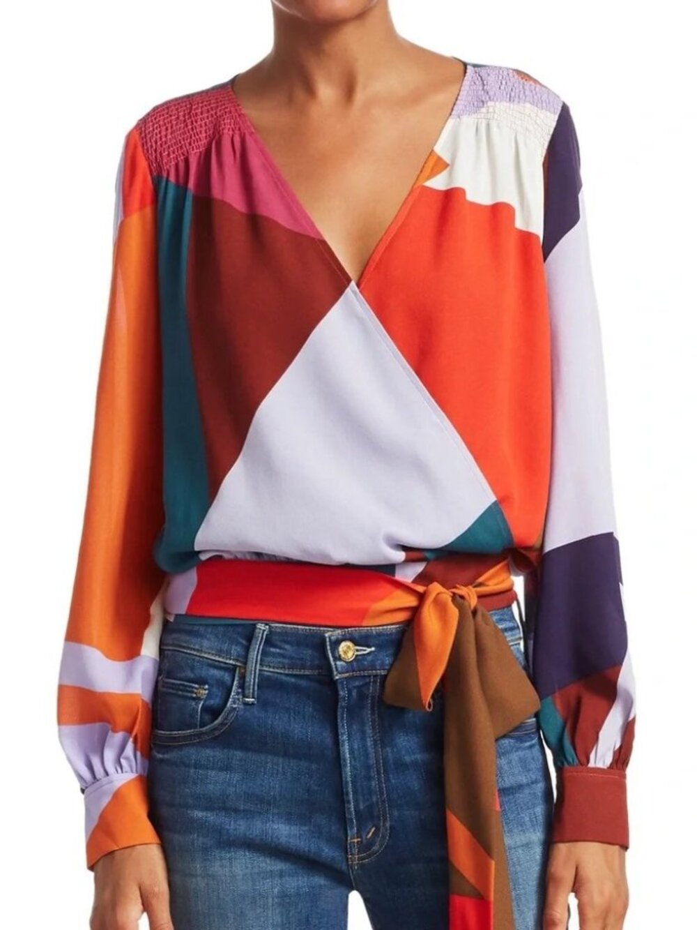 NWT Tanya Taylor Klara Silk Wrap Blouse Colorblock Size 0